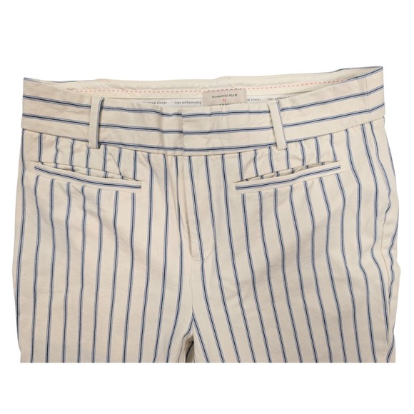 Anthropologie The Essential Slim Cream Blue Striped Ankle Pants Women's Size 6 - Picture 3 of 6